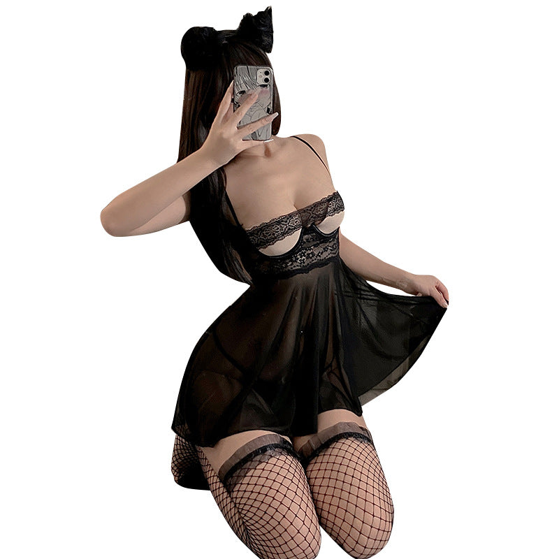 Sheer Mesh Open-End Sling Ultra-Fine Tube Top Night Skirt Suit