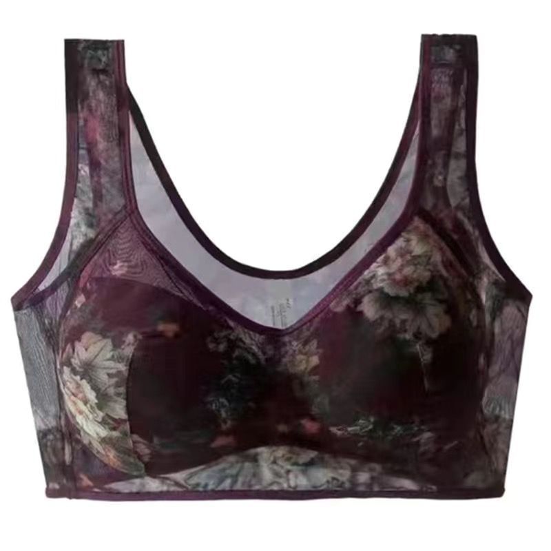 Middle-aged Printed Bra Large Size Thin Style Wireless Vest-style Bra Prevent Sagging Seamless