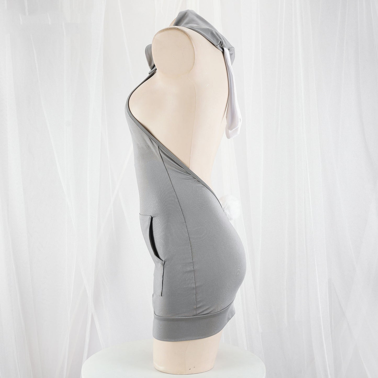 Sexy Backless Hooded Dress Kawaii Zipper Nightdress
