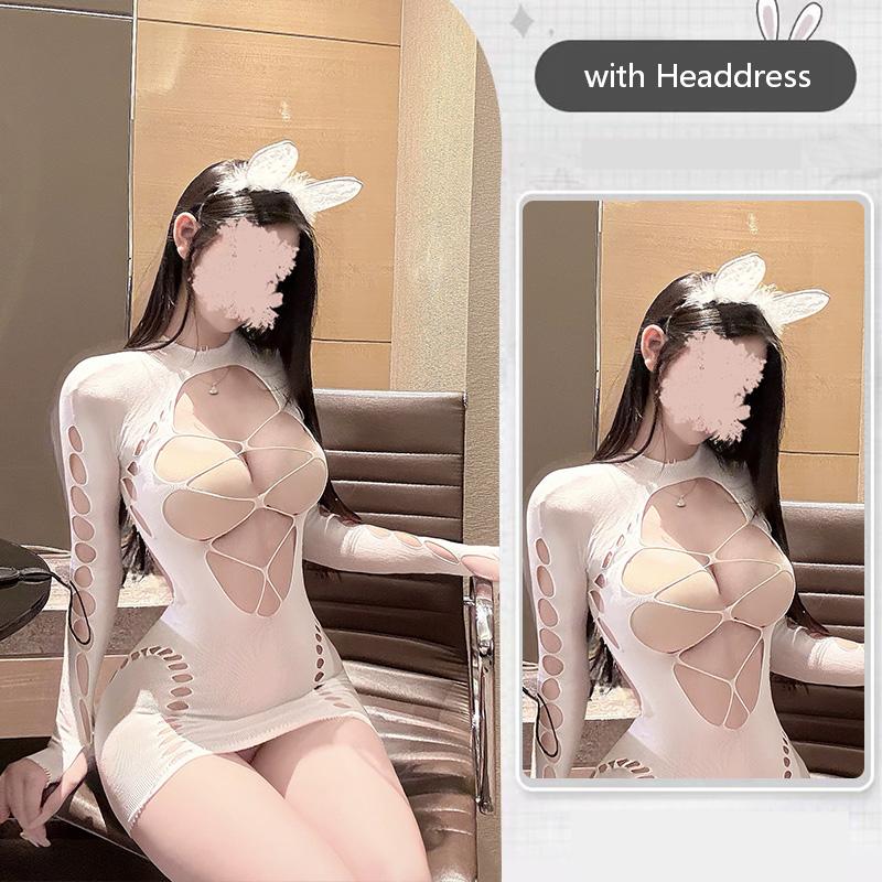 Extreme Cut-Out Bodysuit With Mesh Panel Bodycon Skirt Set