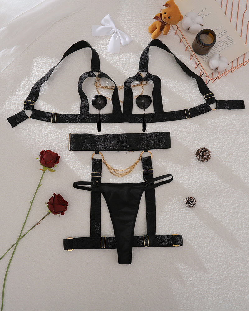 Metal Chain Hollow Bra Panty Set
