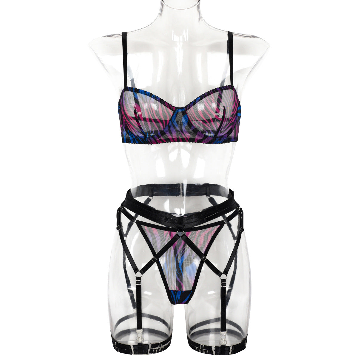 Sexy Leopard Print Mesh Sexy Lingerie Three-Piece Set
