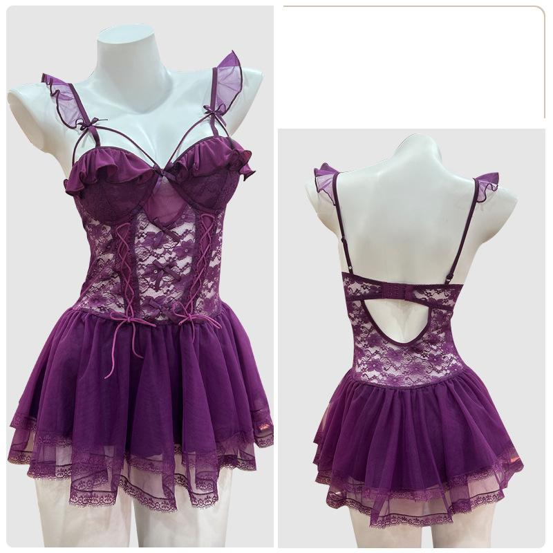 Sweet Style Mesh Cinched Lace-up Sexy Lingerie