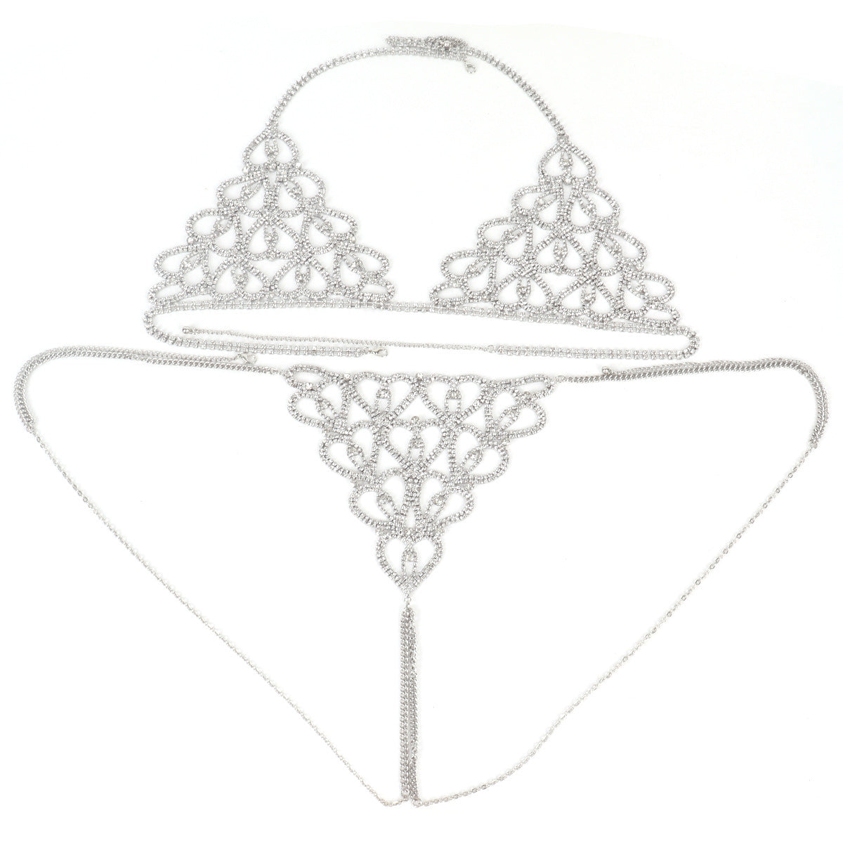 Water diamond Diamond studded Heart shaped Decorations Nightclub sexy Body Chain Bra Set