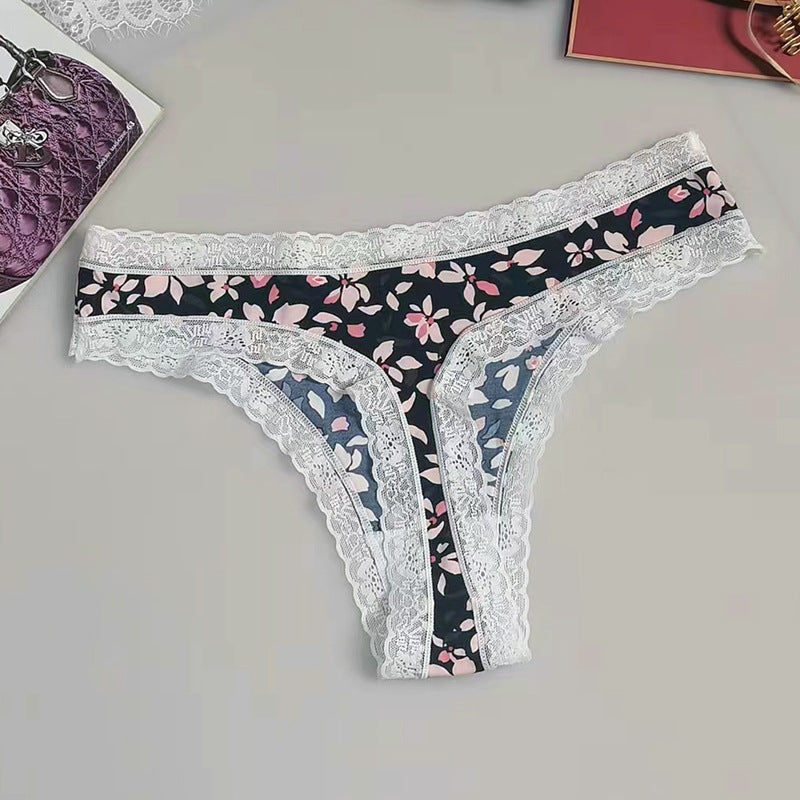 Sexy Seamless Silk Printed Women's Underwear Thong