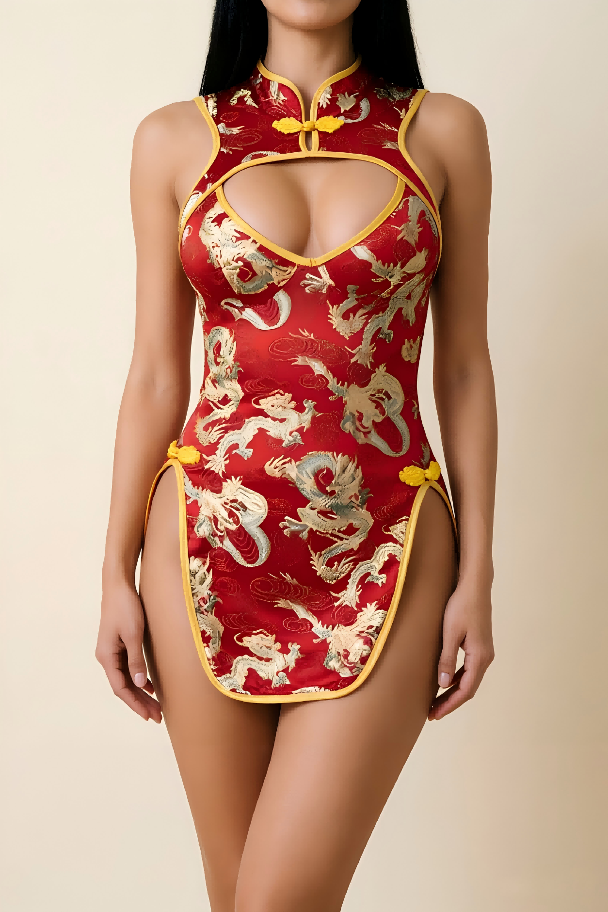Ancient Style Dragon Pattern Slit Cheongsam