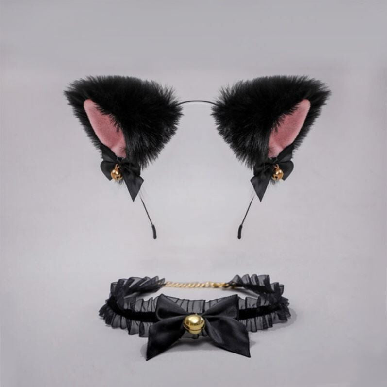 Cat Ear Headband Bell Necklet Set