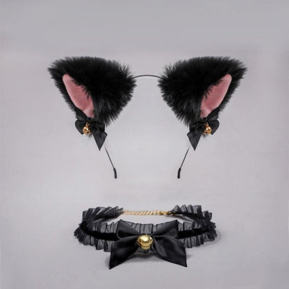 Cat Ear Headband Bell Necklet Set