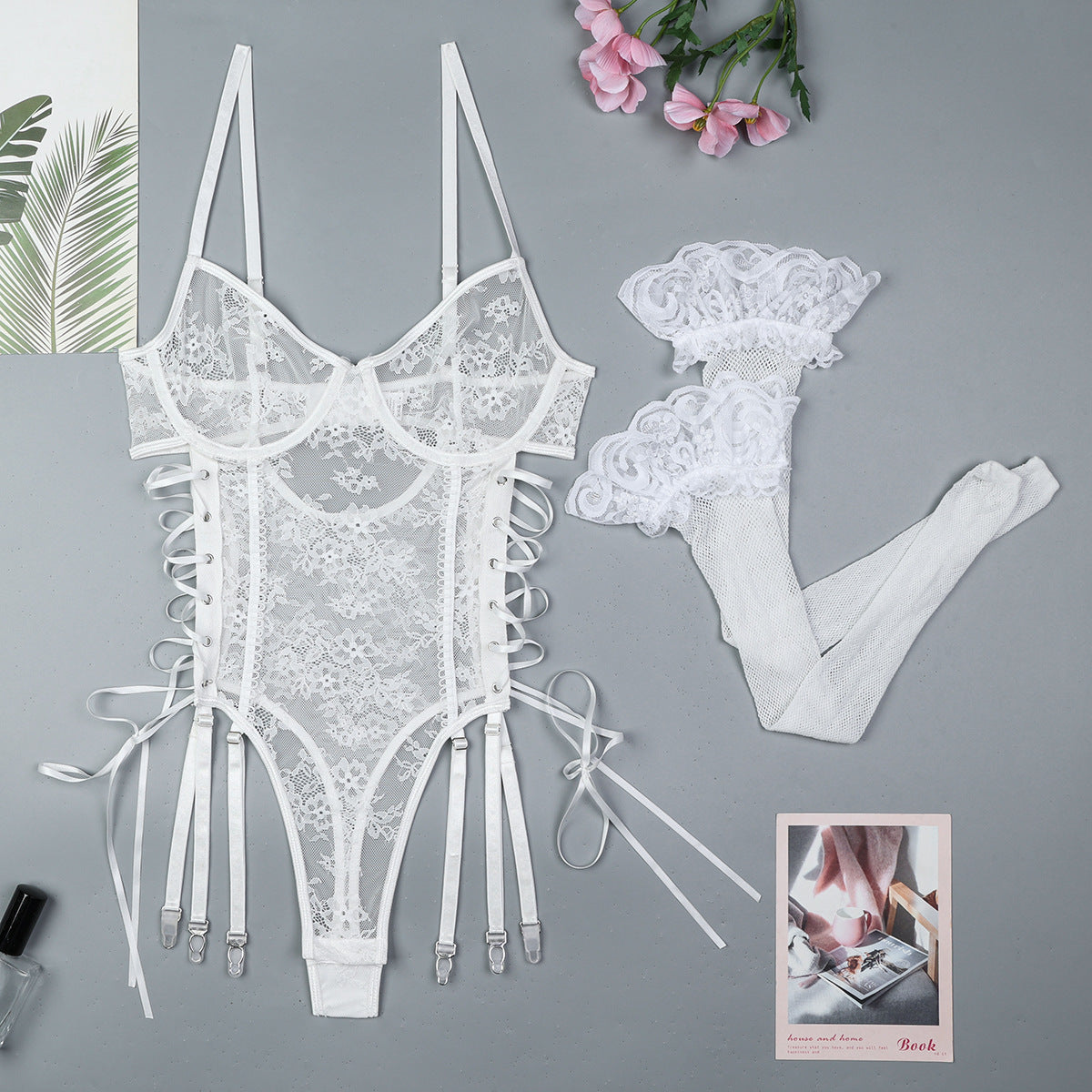 Lightweight Lace Cross Lace-up Cutout Ribbon Adjustable Jumpsuit