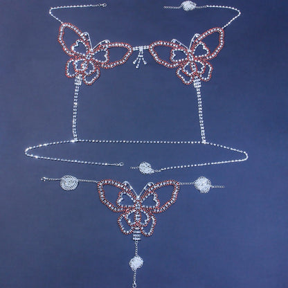 Butterfly Rhinestone Body Chain Set