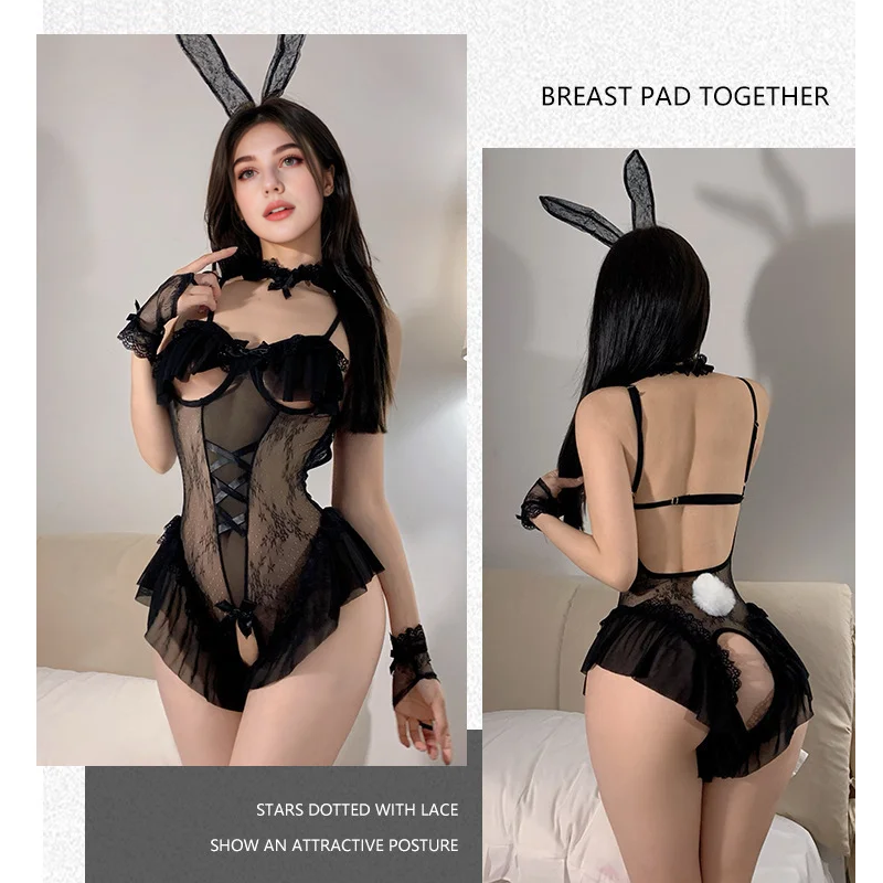 Bunny Girl Uniform Backless Lace Open Crotch Sexy Bodysuit