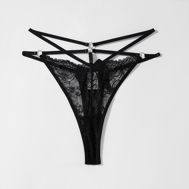 Seductive Women's Floral Lace Mid Waist Thongs Bowknot Detail