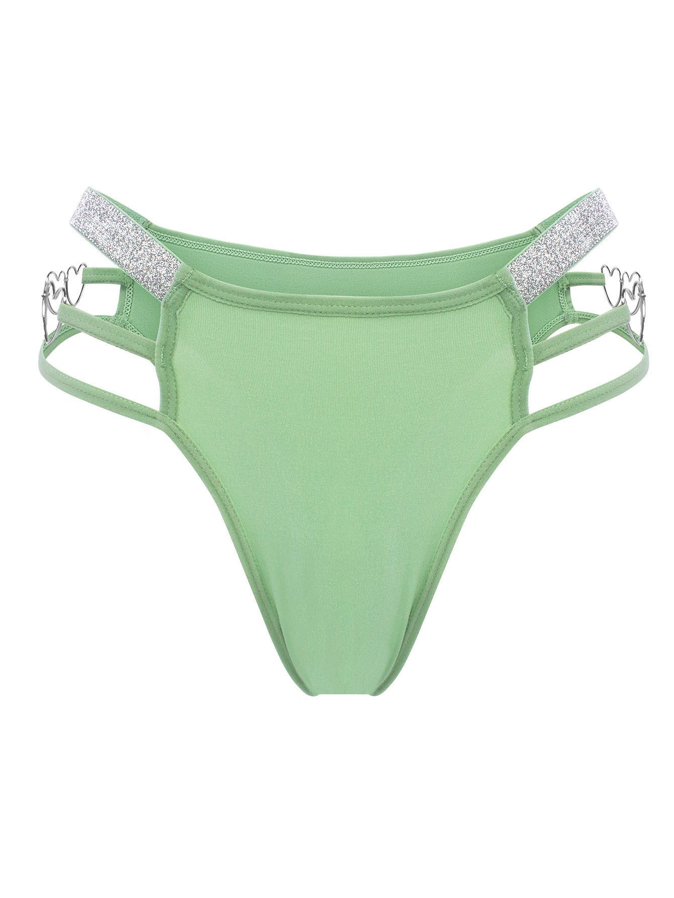 Sexy Women's Low Rise Cheeky Underwear Strappy Heart Buttons Silver Ribbon