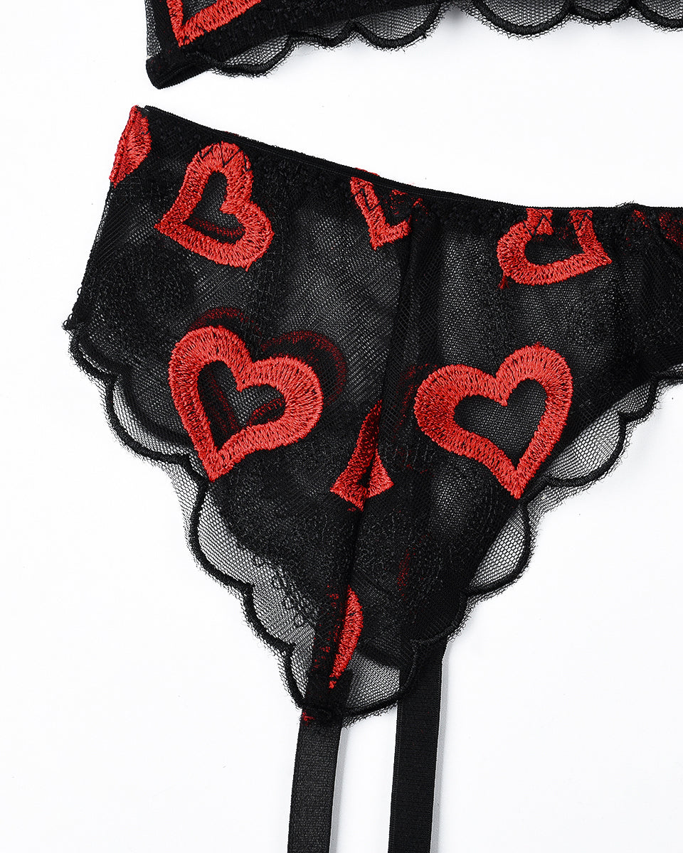 Embroidery Print Set with Garter Belts