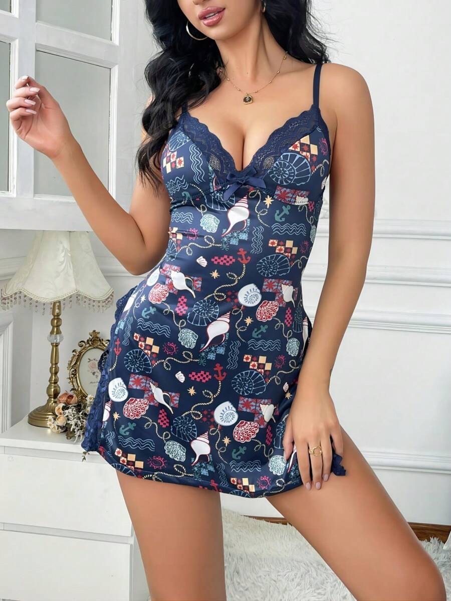 Women's Sexy Lace Babydoll Slit Halter Dresses Slip Nightgown
