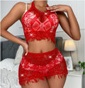 Hot Drilling Lingerie Two-Piece Set Tempting Uniform-Style Jumpsuit