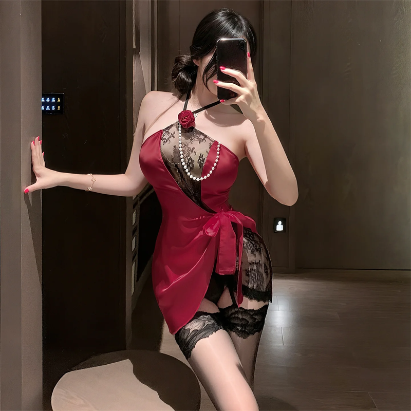 Rose Suspenders Lace Sheer Dress