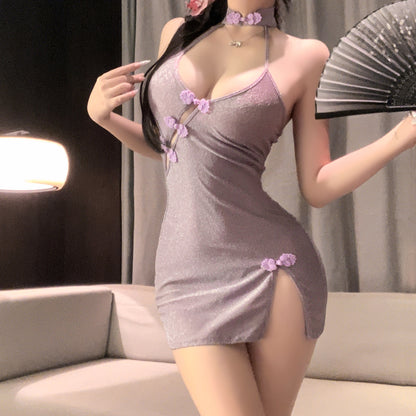 Deep V Sexy Slant Cardigan Cheongsam