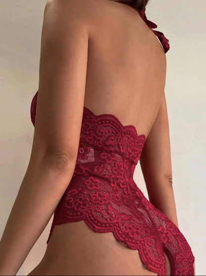 Fantasy Open Lace Crotchless Bodysuit