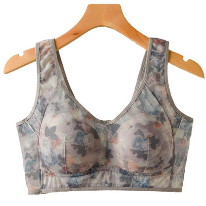 Middle-aged Printed Bra Large Size Thin Style Wireless Vest-style Bra Prevent Sagging  Seamless