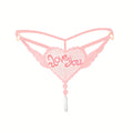 "Love You" Sexy Open Crotch Mesh Underwear With Pearls