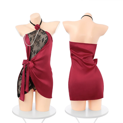 Rose Suspenders Lace Sheer Dress