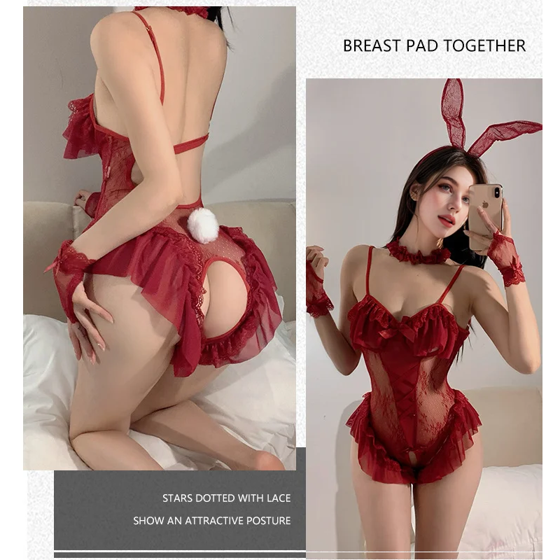Bunny Girl Uniform Backless Lace Open Crotch Sexy Bodysuit