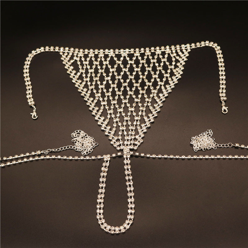 Rhinestones Body Chain Suit Silver Crystal Bikini Bra Underwear Sexy Body Jewelry Accessories