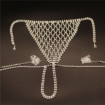 Rhinestones Body Chain Suit Silver Crystal Bikini Bra Underwear Sexy Body Jewelry Accessories