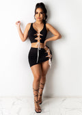 Cross Strap Open Crotch Ultra Short Sexy Two-Piece Suit