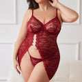 Large Size Sexy Lace Transparent Set with Suspender Slit Style Lingerie Two Piece Set
