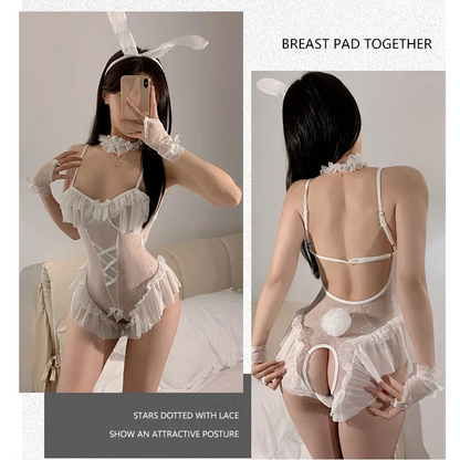 Bunny Girl Uniform Backless Lace Open Crotch Sexy Bodysuit