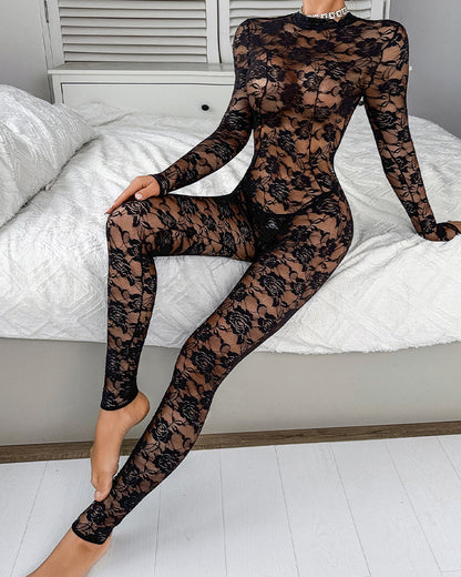 Floral Lace Unitard Jumpsuit
