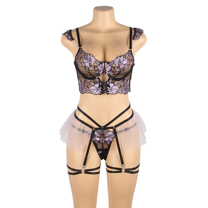 Women's Sexy Lace Embroidery Bra Set Underwire Gathered Sexy Underwear