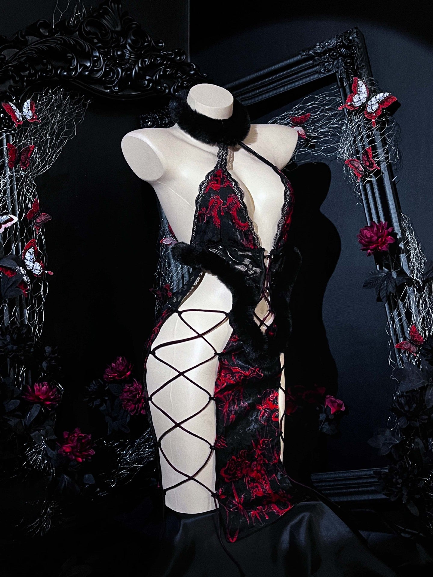 Ancient Style Plush Halter Neck Straps Cheongsam Uniform
