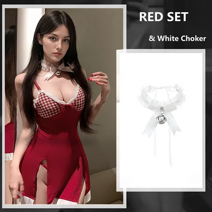 Red Plaid Satin Lingerie