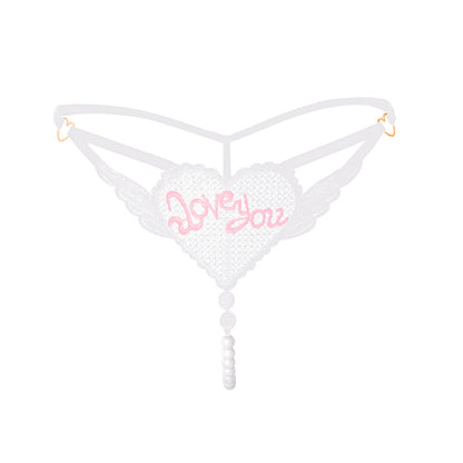 "Love You" Sexy Open Crotch Mesh Underwear With Pearls