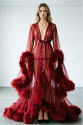 Sexy Feather Bell Sleeve Trailing Dress
