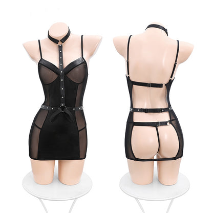 SM Studded Leather Mesh Lingerie