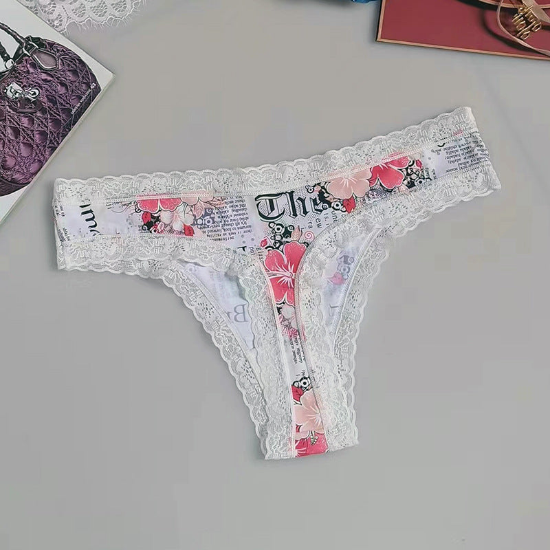 Sexy Seamless Silk Printed Women's Underwear Thong
