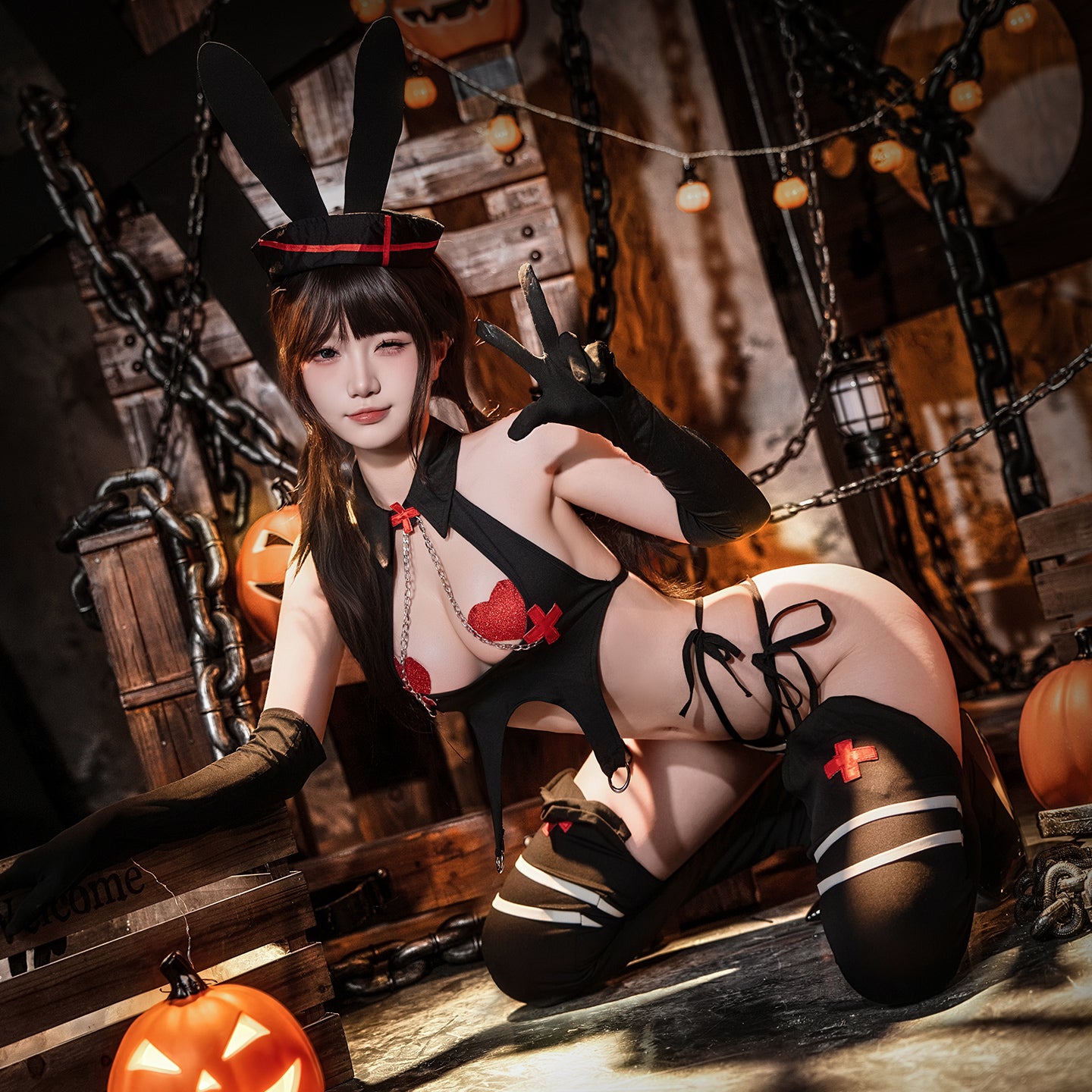 Halloween Bunny Girl Sexy Uniform Bodysuit Set