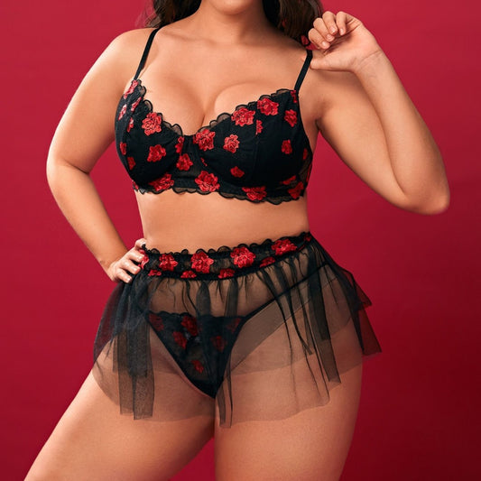 Three-Point Sexy plus Size Semi See-through Seduction Lace Suit