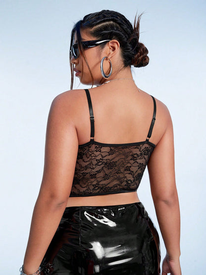 Plus Size Camisole Tube Top Lace See-through Women's Top