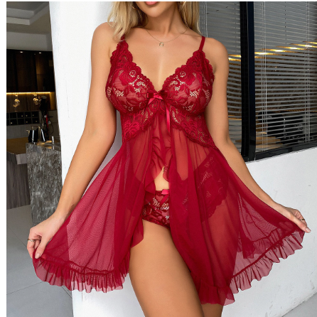 V-neck Lace Multi-Color Nightdress with Suspenders