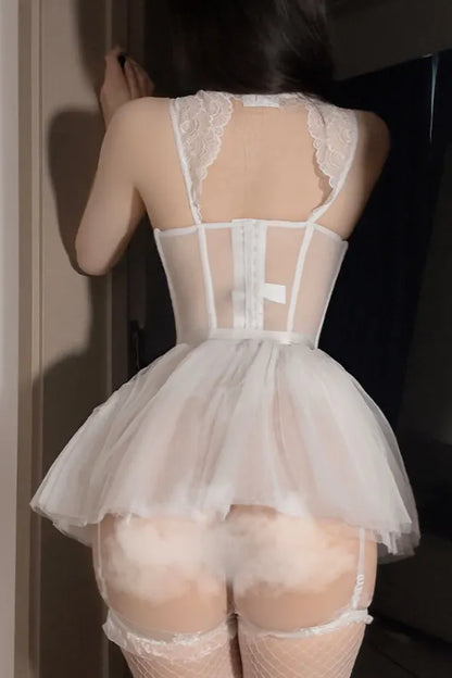 Ivory Lace Corset with Tulle Petticoat Bridal Boudoir Chemise