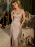 Long Ice Silk Backless Halter Camisole Nightgown
