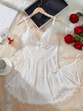 Sexy Erotic Lingerie with Lace Ruffle Design See-Through Sling Nightgown