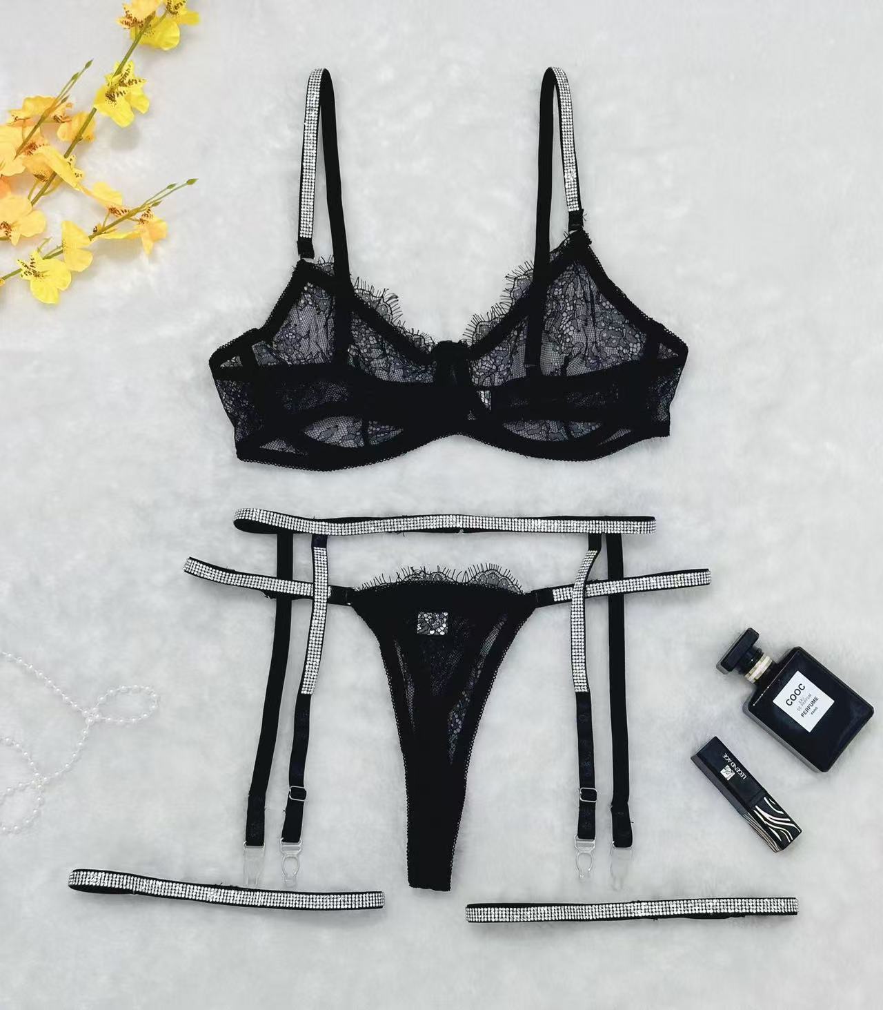 Lace T-Back Garter Four-Piece Sexy Lingerie