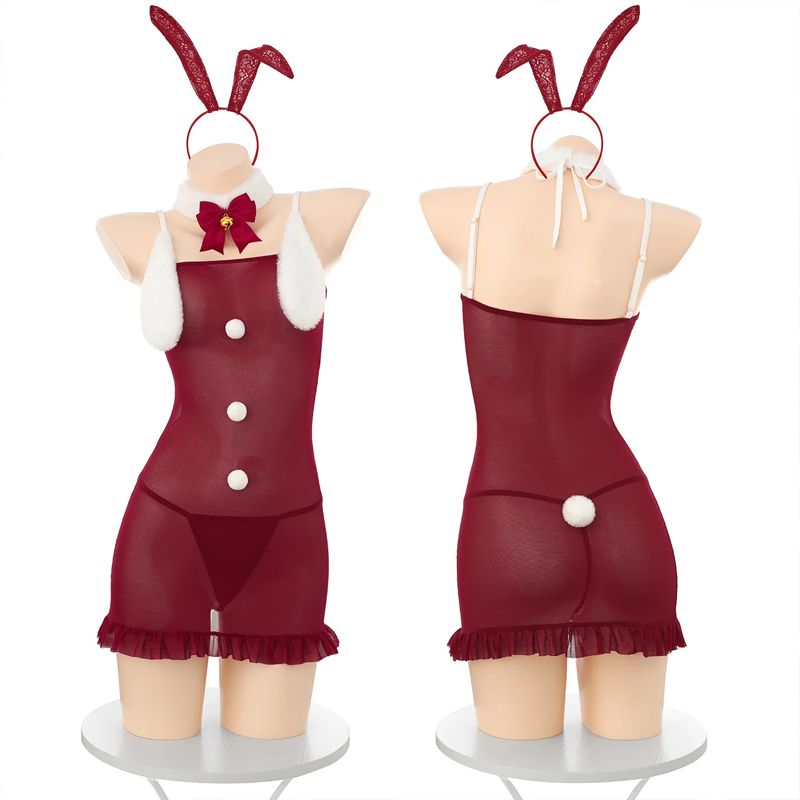 Christmas Bunny Girl See-Through Lace Dress Set