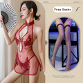 Lace Slit Mesh Classical Embroidered Cheongsam Suit